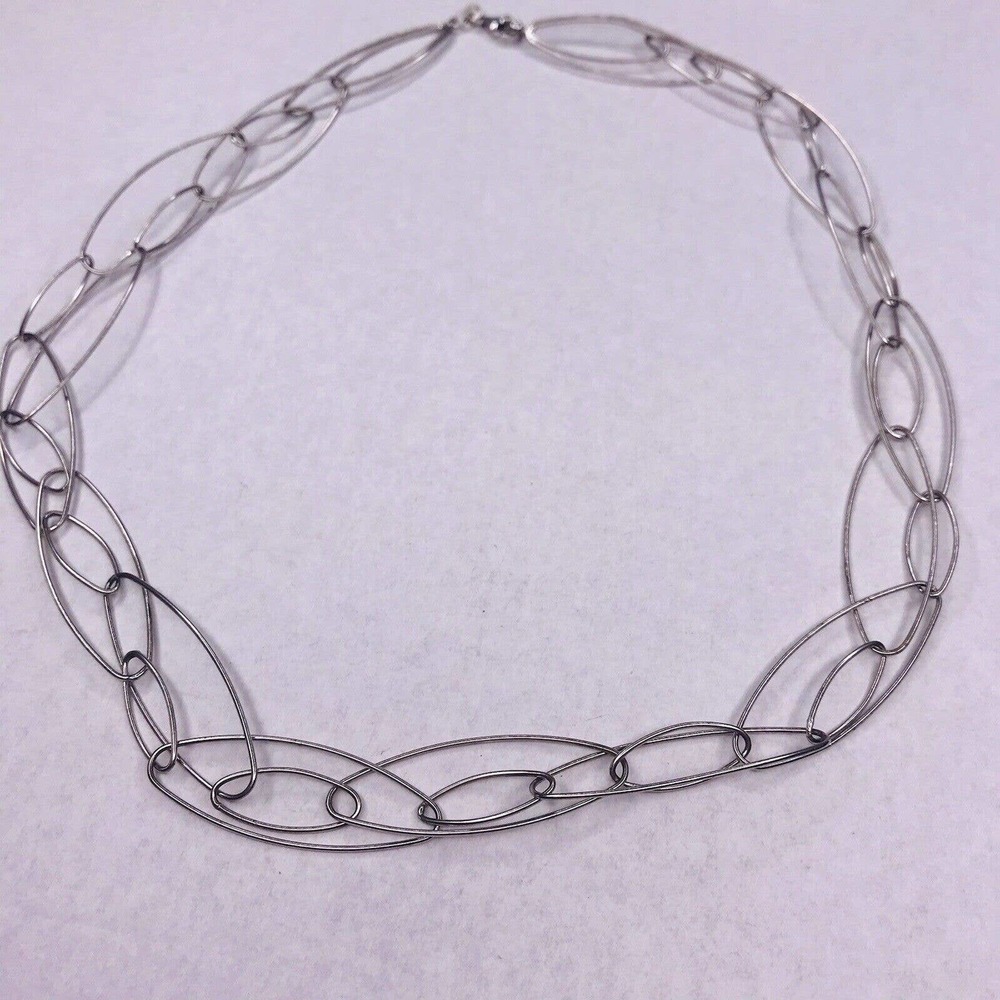 Sterling Silver Wide Oval Link Necklace Stamped 925‎ Signed D